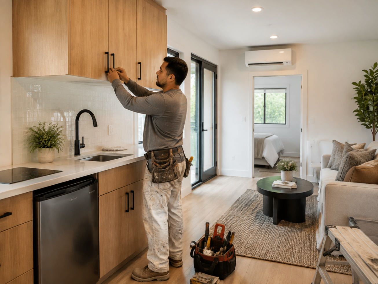 Kitchen installation in a detached unit