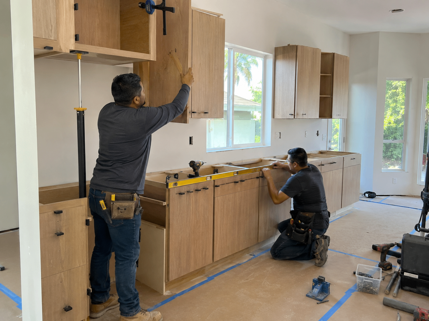 Installing light wood kitchen cabinets